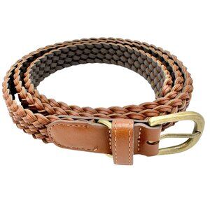 Braided Leather Belt With Brass Buckle Womens Adjustable 52 inches Stylish